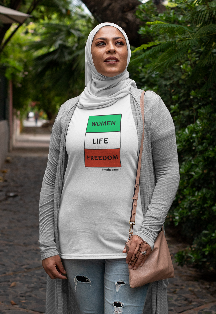 "Women, Life, Freedom- #mahsa_amini" T-shirt by Kimia Foroughi